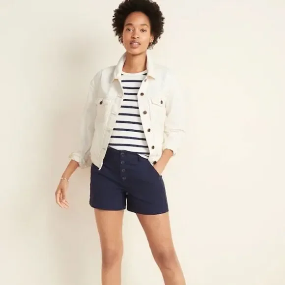 Old Navy White Cotton Denim Trucker Long Sleeve Jean Jacket L - Picture 6 of 11